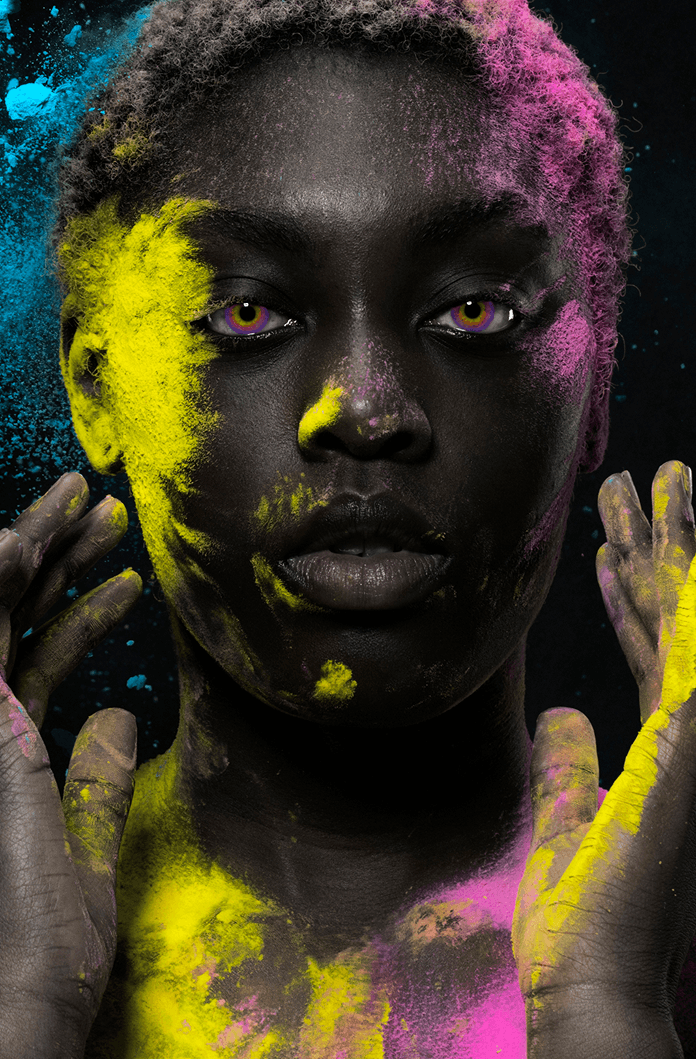 Portrait in color powder overlay